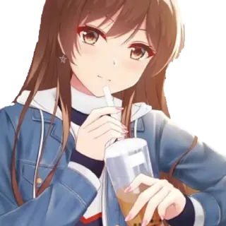 🥤 Anime, Cô gái, Trà sữa trân châu, Dễ thương, Hoạt hình, Nhân vật, Chân dung whatsapp sticker