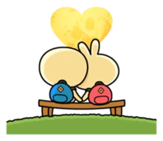 💛 Cartoon, Rucksäcke, Niedlich, Bank, Herz, Liebe, Paar, Kaninchen whatsapp sticker