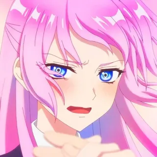 🙂 Anime, Fille, Cheveux roses, Yeux bleus, Dessin animé, En colère telegram sticker