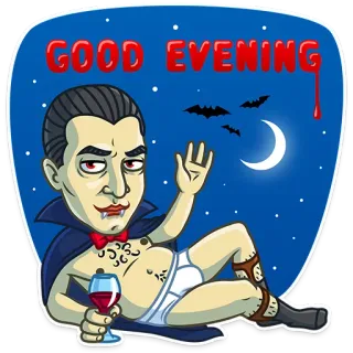 🌙 Dracula GOOD EVENING vampire, dracula, good evening, greeting, halloween, monster, night telegram sticker