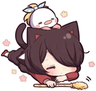 🎋 Anime, Gatto, Kawaii, Carino, Dormire, Chibi whatsapp sticker