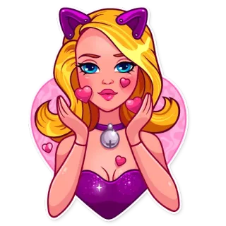 😘 cat ears, kawaii, cute, sticker, pink, blonde, anime style, girl telegram sticker