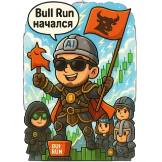 🫥 Bull Run начался Mercado alcista, Finanzas, Inversión, Criptomoneda, Bolsa, Trading, Dibujos animados telegram sticker
