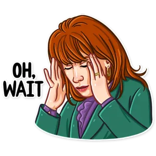 😣 OH, WAIT woman, thinking, wait, stress, expression, cartoon telegram sticker