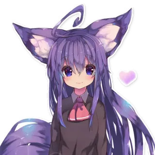 ❤️ Anime, Garota, Orelhas de Raposa, Fofo, Roxo telegram sticker