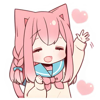 👋 Anime, Kawaii, Kocia dziewczyna, Różowy, Serca, Urocze, Manga telegram sticker