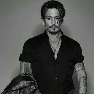 ➰ Johnny Depp acteur, portrait, célébrité, johnny depp, noir et blanc telegram sticker