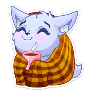 ☕️ Kreskówka, Zwierzę, Uroczy, Kawa, Koc, Zima, Przytulny, Szczęśliwy telegram sticker