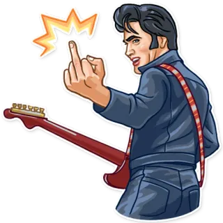 🖕 猫王, 摇滚, 中指, 冒犯, 手势, 吉他 telegram sticker