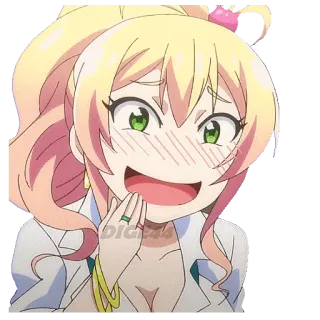 😜 bigcb gái anime, dễ thương, tóc vàng, xấu hổ, đỏ mặt, hoạt hình, nhân vật telegram sticker