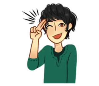 😉 อนิเมะ, ตัวละคร, การ์ตูน, ขยิบตา, สัญลักษณ์สันติภาพ telegram sticker