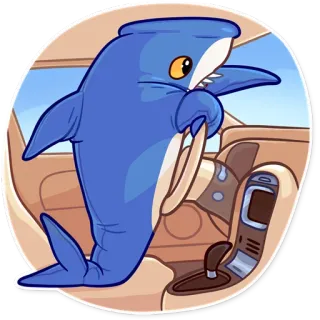 👉 Requin, Conduite, Voiture, Animal, Dessin animé, Mignon telegram sticker