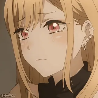 🥺 @HAWKS Anime, traurig, weinend, Mädchen, blonde Haare, rote Augen telegram sticker