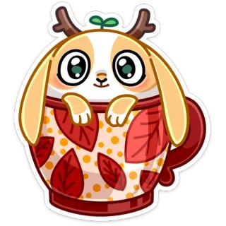 ☺️ conejo, lindo, pegatina, taza, hojas, animal, dibujos animados, caricatura telegram sticker
