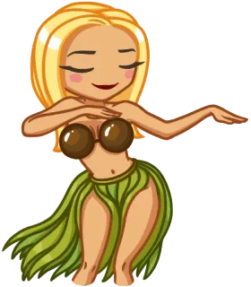 💃 Hula Tänzerin, Cartoon, Frau, Kokosnuss-BH, Bastrock, blonde Haare whatsapp sticker