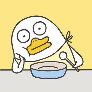 😶 утка, миска, мультфильм, готовка, ложка whatsapp sticker
