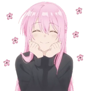 π anime, girl, pink hair, smiling, cute, cheerful, blossom telegram sticker