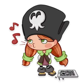 😏 Pirat, Cartoon, Sticker, Mädchen, Hut, Musik, Kaputter Bildschirm whatsapp sticker