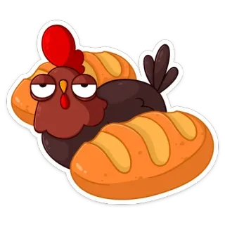 🥖 chicken, bread, cartoon, animal, food, funny telegram sticker