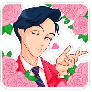 😘 ผู้ชาย, ดอกกุหลาบ, หัวใจ, สติกเกอร์, ภาพเหมือน, การ์ตูน whatsapp sticker