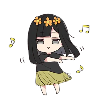 😄 Chibi, Anime, Gadis, Bunga, Imut, Menari, Musik telegram sticker