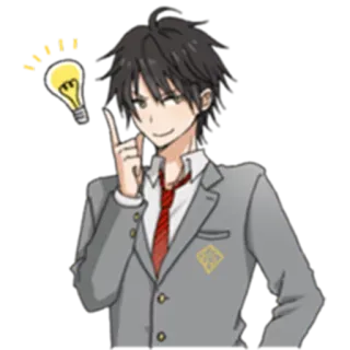 😏 anime, school uniform, light bulb, thinking, idea, male character telegram sticker
