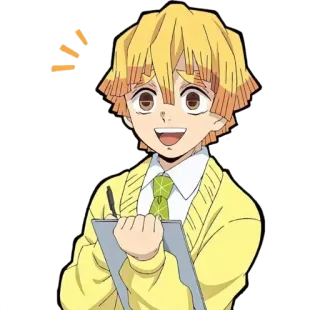 😄 Zenitsu Agatsuma Demon Slayer anime, manga, demon slayer, zenitsu, yellow, character, clipboard telegram sticker