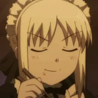 😊 anime, maid, eating, chopsticks, cute, cartoon, character telegram sticker