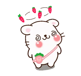 😵💫 mono, dibujos animados, animal, ratón, zanahoria, rosa whatsapp sticker