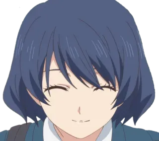 ☺️ anime, meisje, glimlachend, blij, schattig, blauw haar, cartoon telegram sticker