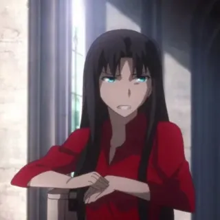 😡 Rin Tohsaka Fate/stay night anime, cartone animato, personaggio, ragazza, maga, capelli scuri telegram sticker