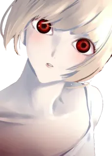 😳 animé, fille, personnage, yeux rouges, cheveux blancs, peau pâle whatsapp sticker