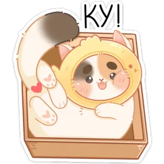 👋 КУ! gato, lindo, dibujos animados, pegatina, animal whatsapp sticker