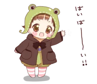 👋 ば mono, chibi, rana, japonés, ilustración, kawaii telegram sticker