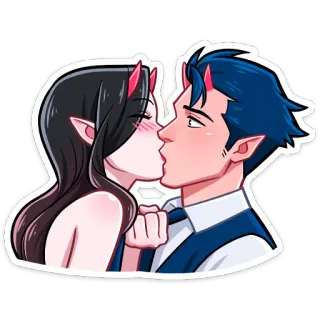 👩‍❤️‍💋‍👨 pareja, beso, anime, dibujos animados, demonio, romance, amor telegram sticker
