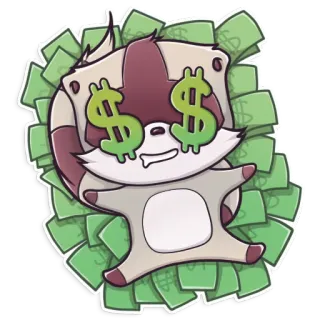 💵 soldi, procione, ricchezza, cartone animato, adesivo telegram sticker