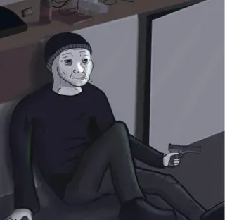 😞 gun, weapon, sad, depressed, doomer, beaniewojak telegram sticker