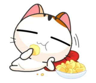 😋 gato, comiendo, patatas fritas, lindo, dibujos animados, merienda telegram sticker