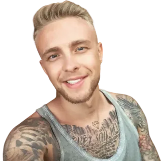 😘 uomo, tatuaggio, capelli biondi, canotta, ritratto, maschio telegram sticker