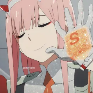 ✨ Zero Two Darling in the Franxx anime, Zero Two, Darling in the Franxx, character, pink hair, horns telegram sticker