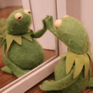 😫 Kermit カーミット, マペット, カエル, 鏡, 反射, 緑 telegram sticker