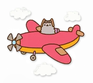 ✈ Pusheen Katze, Flugzeug, Flugzeug, Pusheen, Pilot, Wolken, Cartoon telegram sticker