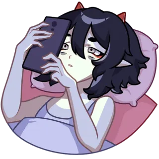 📲 sleepy, anime girl, tired, cartoon, pillow, phone, night telegram sticker