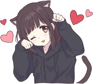 😻 Fille anime, Oreilles de chat, Coeurs, Mignon, Kawaii telegram sticker
