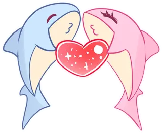 😘 акула, любовь, сердце, пара, мультфильм, милый, наклейка telegram sticker