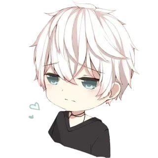 😔 anime, chibi, cute, manga, white hair, sad, emo whatsapp sticker