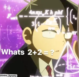 🙁 Whats 2+2=? wiskunde, vraag, anime, personage, meme, grappig, humor telegram sticker