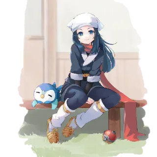 😊 Dawn Pokemon anime, pokemon, dawn, piplup, video game, cute, kawaii telegram sticker
