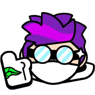 👍 paars haar, anime stijl, sticker, animatie figuur, illustratie, groen blad telegram sticker