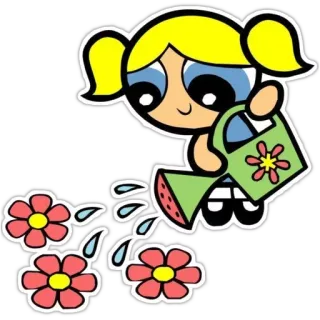 🌱 Bubbles The Powerpuff Girls cartoon, Bubbles, Powerpuff Girls, flower, watering can telegram sticker